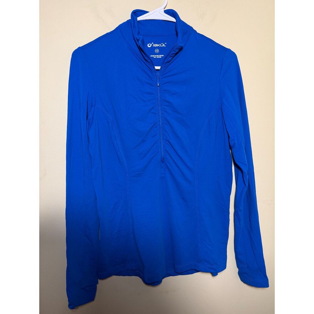Women's Ibkül Royal Blue Ruched Half Zip | Size XS | Golf Mockneck Thumbholes